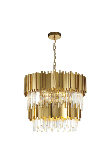2-Tier Gold Rod Round Frame With Clear Crystal ChandelierBy Design Living