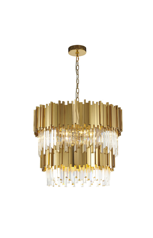 2-Tier Gold Rod Round Frame With Clear Crystal ChandelierBy Design Living