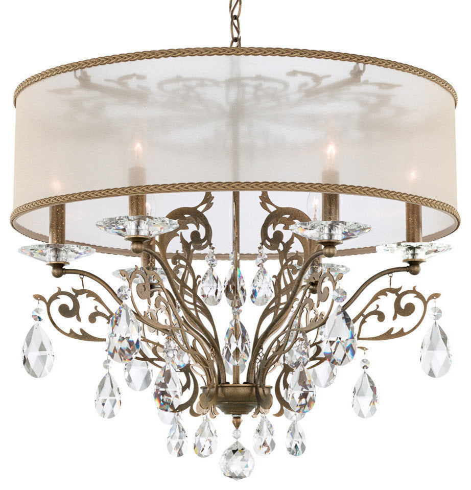 Filigrae 6Lt Chandelier, Antique Silver, Clear Heritage Crystal, White ShadeBy Schonbek