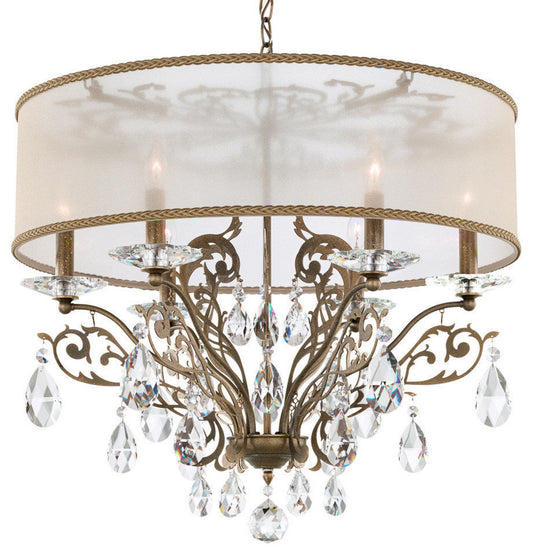 Filigrae 6Lt Chandelier, Antique Silver, Clear Heritage Crystal, White ShadeBy Schonbek