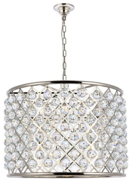 Elegant Lighting 1206D27/RC Madison 8 Light 28"W Crystal Drum - Polished NickelBy Elegant Furniture & Lighting