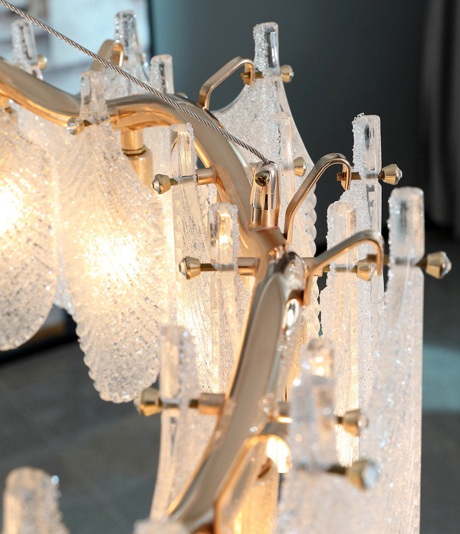 Algua | Round Gold Leaf White Frosted Glass Chandelier for Living Room, Dia31.5"By Miron Demid LLC