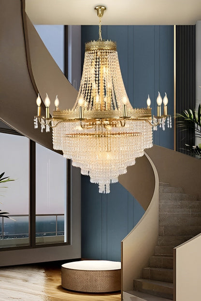 Opio | Classical Large Crystal Candle Ceiling Chandelier, Gold, Dia23.6" H34.6", Non-Dimmable, Warm LightBy Miron Demid LLC