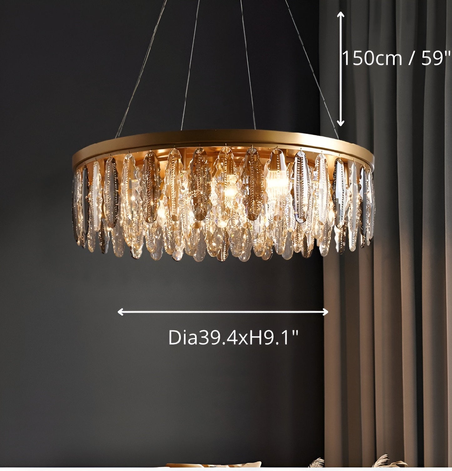 Allumiere | Modern Posh Drum Gold Crystal Chandelier, Dia39.4"By Miron Demid LLC