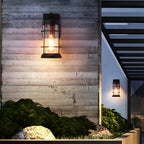 Waterproof Iron Glass Lantern Black Retro Rustic Exterior Wall Lights