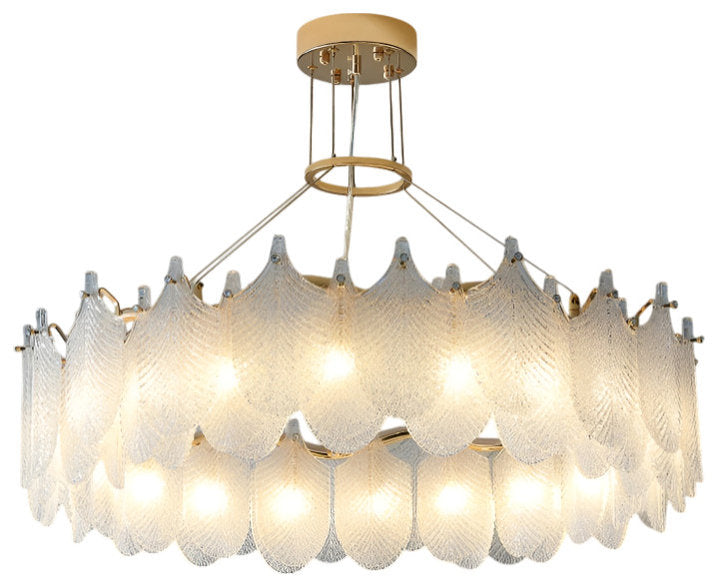 Algua | Round Gold Leaf White Frosted Glass Chandelier for Living Room, Dia31.5"By Miron Demid LLC
