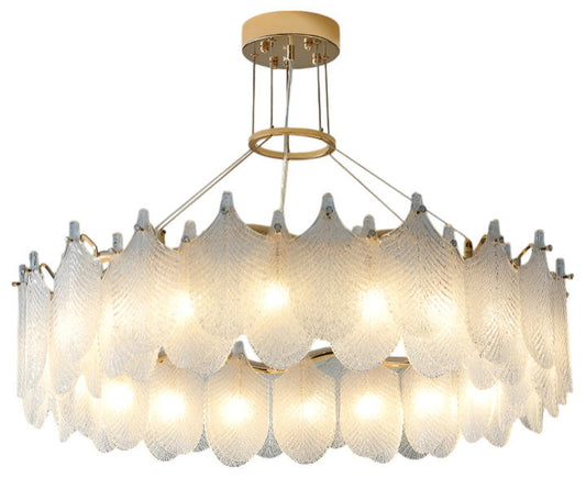 Algua | Round Gold Leaf White Frosted Glass Chandelier for Living Room, Dia31.5"By Miron Demid LLC