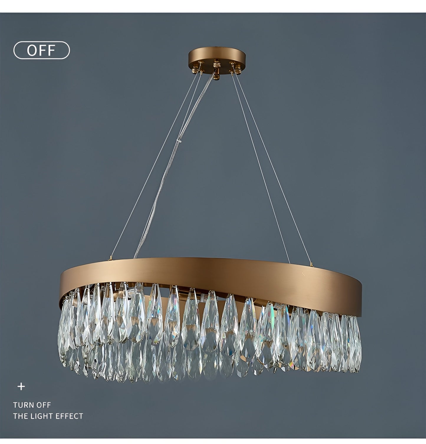 Borgio Verezzi | Gold Crystal Сurve Hanging Light Fixture, 31.5''By Miron Demid LLC