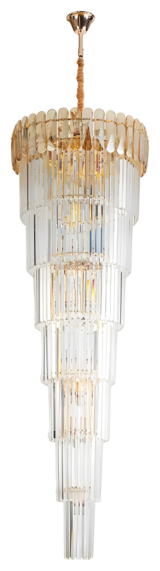 Belvedere | Royal Long Crystal Chandelier For Staircase, Amber Crystal, Dia27.6xh82.7" / Dia70xh210cm, Cool LightBy Miron Demid LLC
