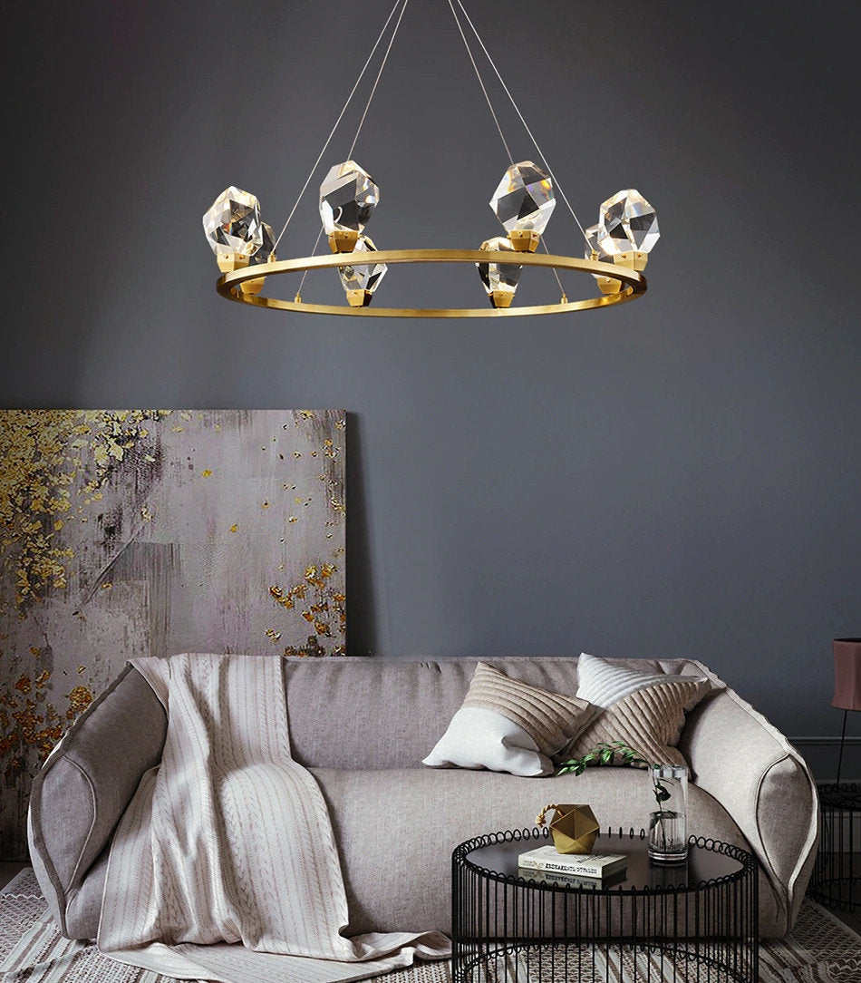 Zagarise | Circle/Linear Diamond Crystal Chandelier for Bedroom, Ring31,5"By Miron Demid LLC