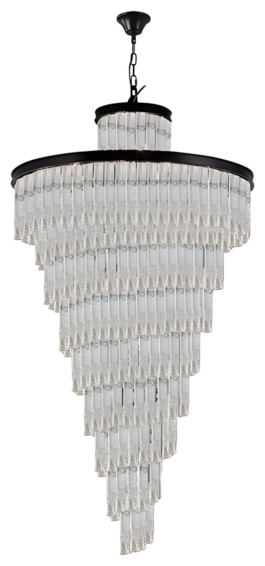Elegant Frosted Glass Long Black Chandelier For Staircase, Dia15.6"By Miron Demid LLC