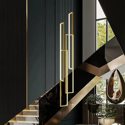 Lavagna | Ultramodern Rectangle Hanging LED Chandelier, Gold, 4 Lights (H177.2"), Cool Light, Non-DimmableBy Miron Demid LLC