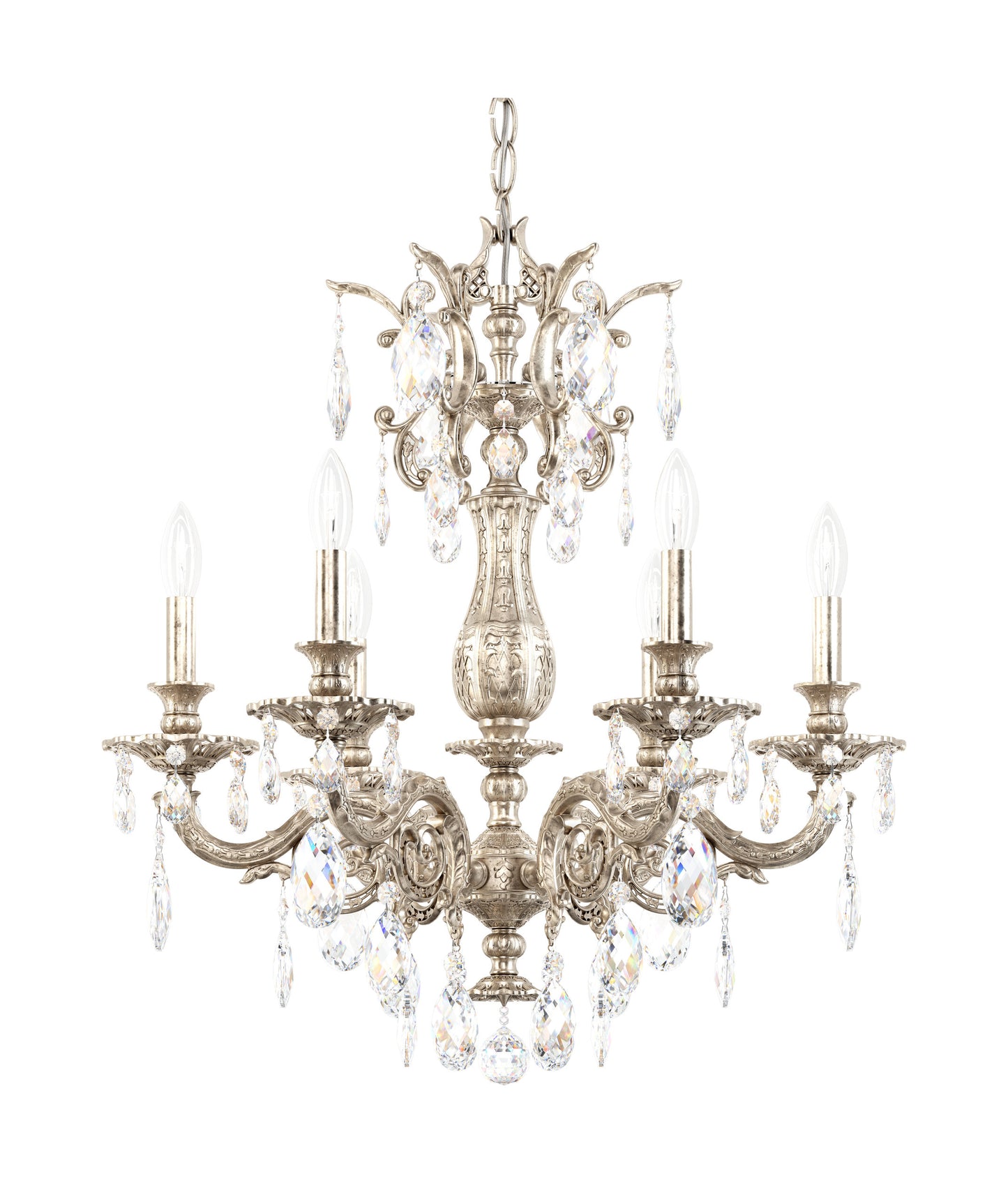 Milano 6 Light Chandelier Antique Silver Clear Optic CrystalBy Schonbek