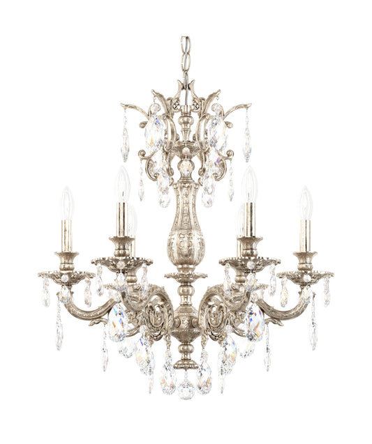 Milano 6 Light Chandelier Antique Silver Clear Optic CrystalBy Schonbek
