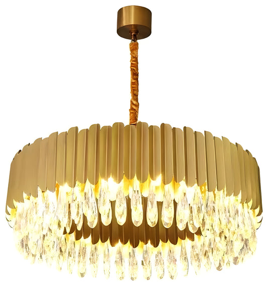 Almese | Drum Gold/Black Crystal Chandelier For Living Room, Gold, Dia23.6"By Miron Demid LLC