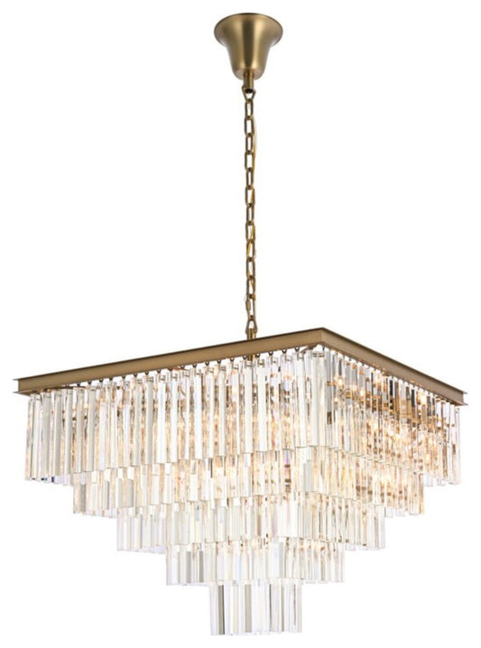 Sydney 34" Square Crystal Chandelier, Satin GoldBy Elegant Furniture & Lighting