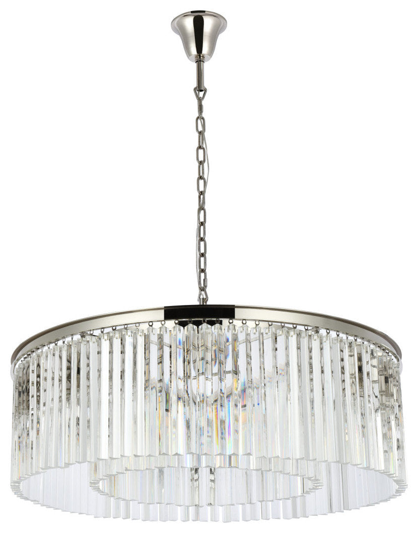 Elegant Lighting 1208G43/RC Sydney 10 Light 44"W Crystal Drum - Matte BlackBy Elegant Furniture & Lighting