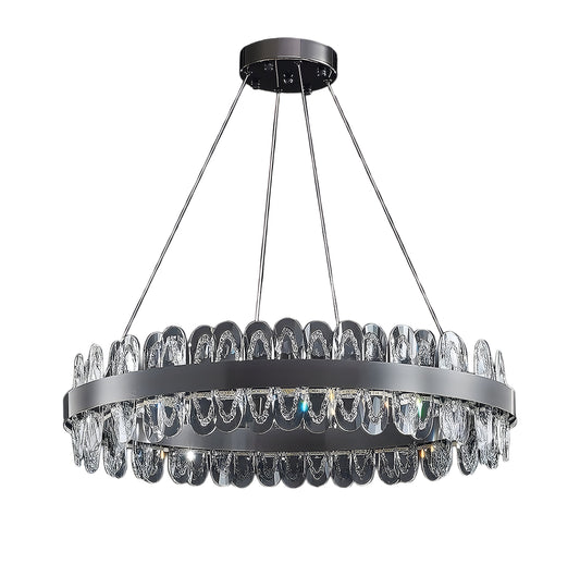 Irma | Modern Creative Round Hanging Crystal LED Chandelier for Living Room, Black, 2 Rings Dia31.5", Cool Light, Non-DimmableBy Miron Demid LLC