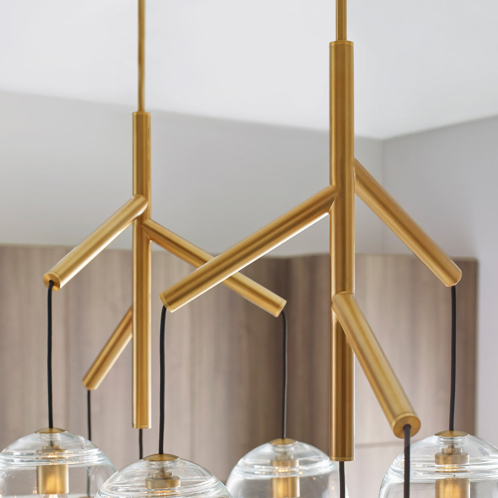 Sedona Double Chandelier, 8-Light, LED, Aged Brass, Transparent Glass Orb, 24.5"W (700SDNMPL2CR-LED927 70E7GUX)