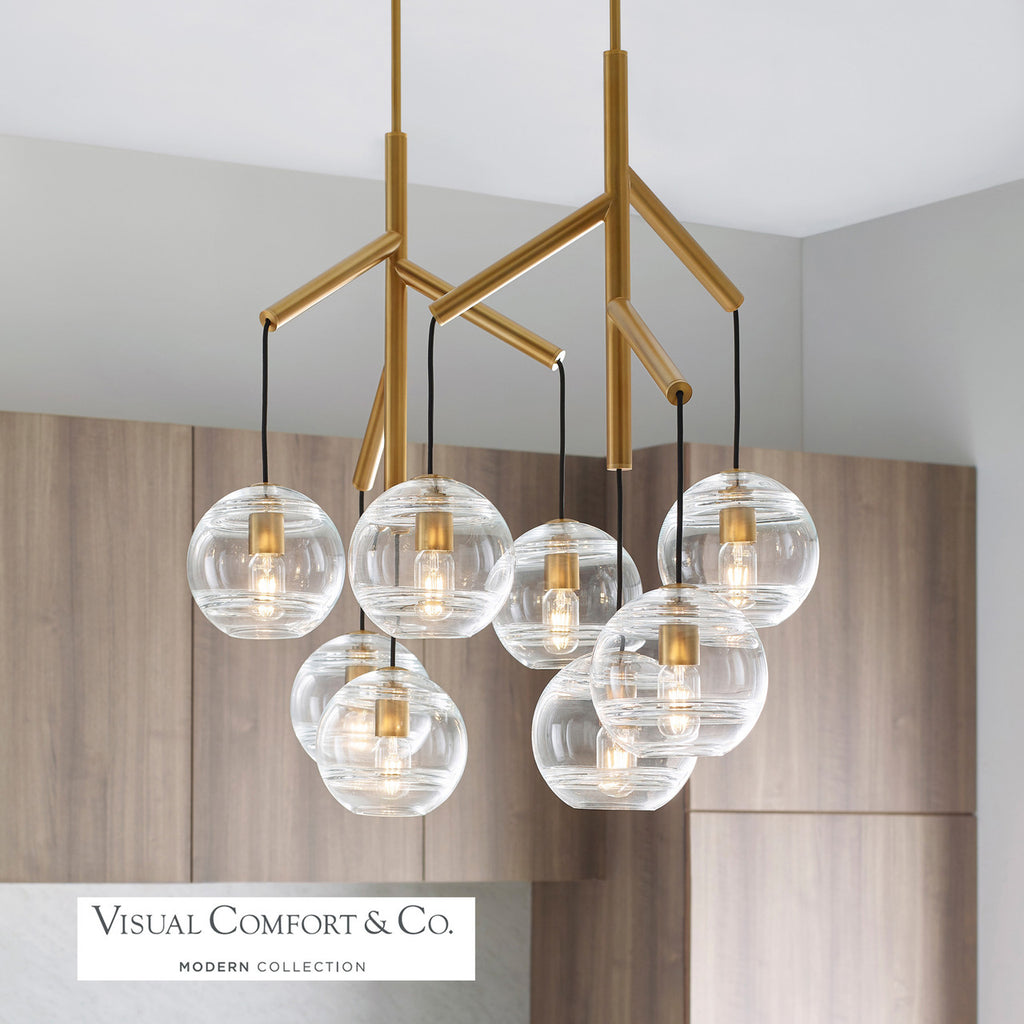 Sedona Double Chandelier, 8-Light, LED, Aged Brass, Transparent Glass Orb, 24.5"W (700SDNMPL2CR-LED927 70E7GUX)