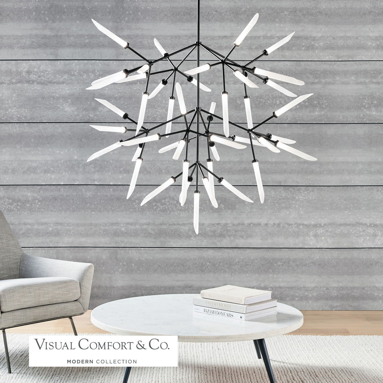 Spur Grande Chandelier, 45-Light, 3-Tier, LED, Black, Matte Black, 43.2"H (700SPRGFB-LED927 70PD8XN)