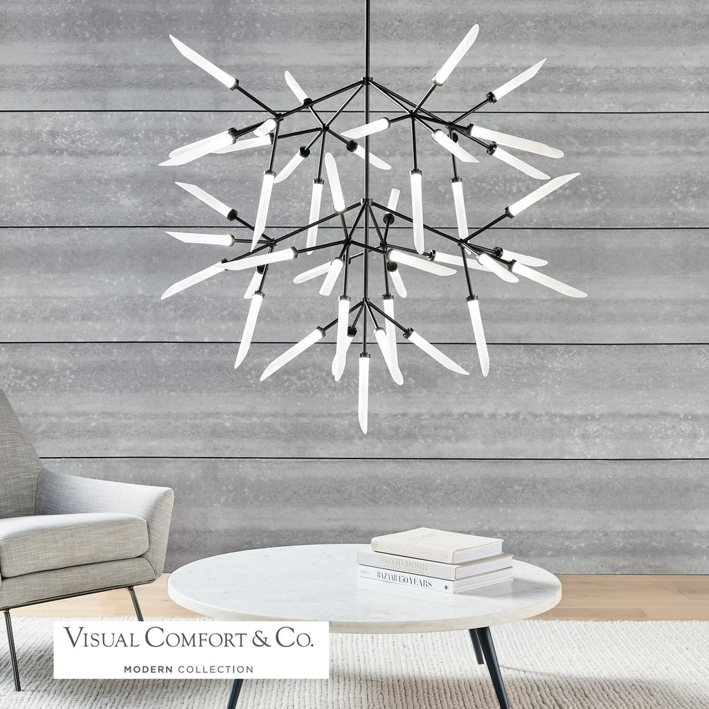 Spur Chandelier, 25-Light, 2-Tier, LED, Matte Black, Glass, 37.5"W (700SPRFB-LED927 70PD8XM)