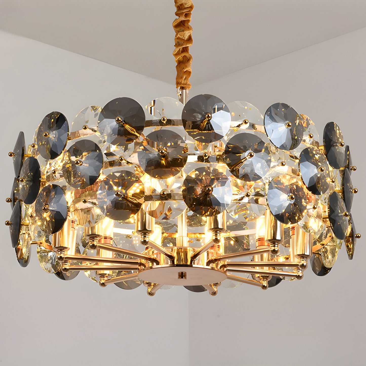 Aalst | Modern Drum Gold Chandelier for Living Room, Medium - Dia23.6xh51" / Dia60xh130cm, Warm LightBy Miron Demid LLC