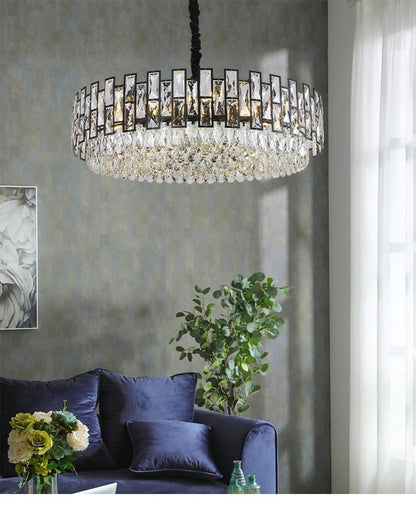 Quiliano | Modern Drum Black Crystal Ceiling Chandelier, Dia82cm/Dia32.3''By Miron Demid LLC