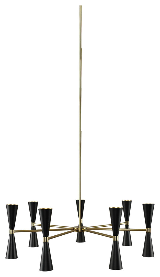 Kalco, Milo 7 Arm Midcentury Chandelier, Black With Vintage BrassBy KALCO LIGHTING