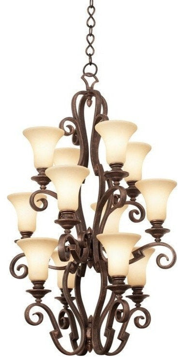 Ibiza 12-Light Foyer, Antique Copper, Ecru Standard Glass 1209By KALCO LIGHTING