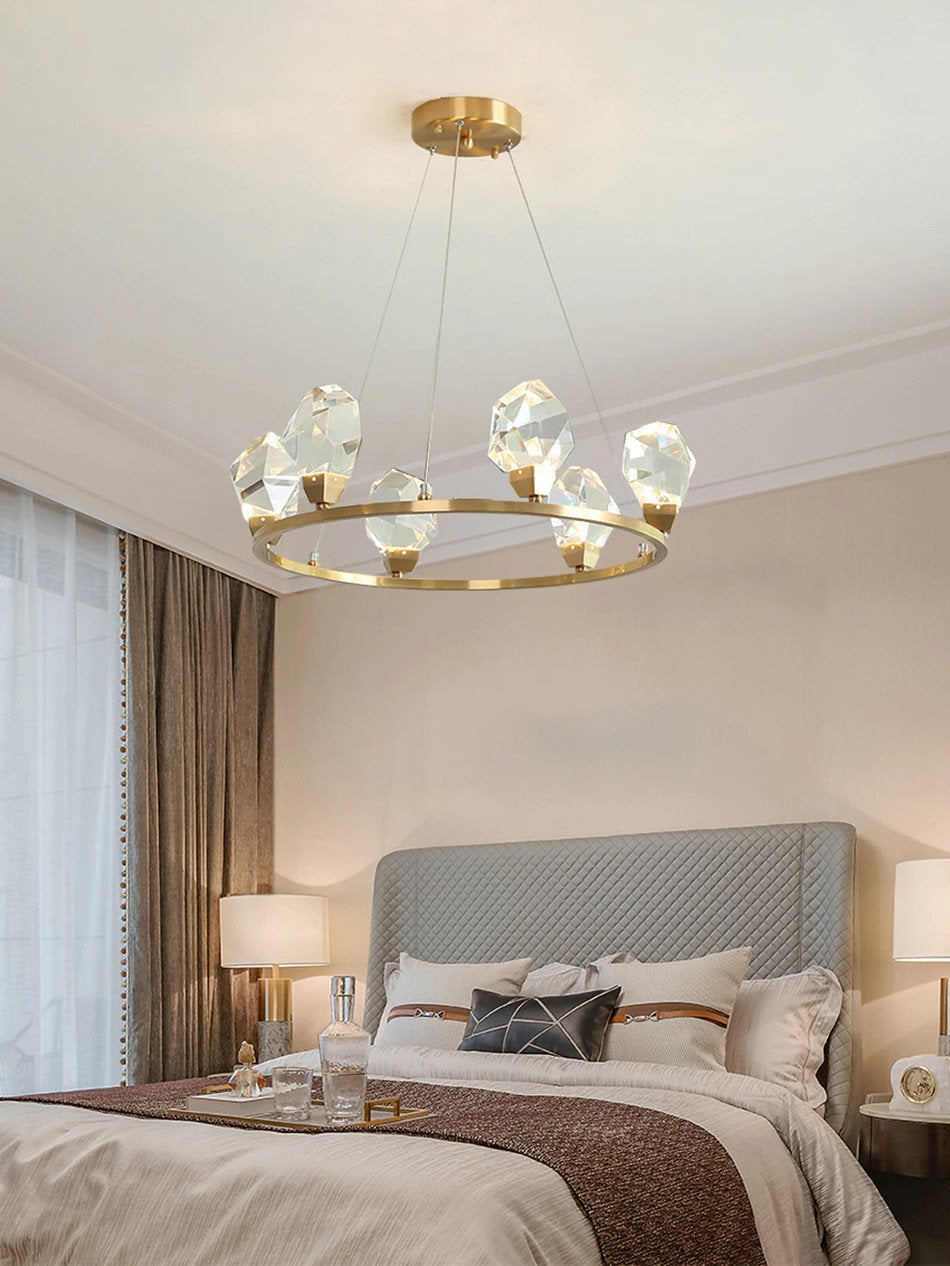 Zagarise | Circle/Linear Diamond Crystal Chandelier for Bedroom, Ring31,5"By Miron Demid LLC