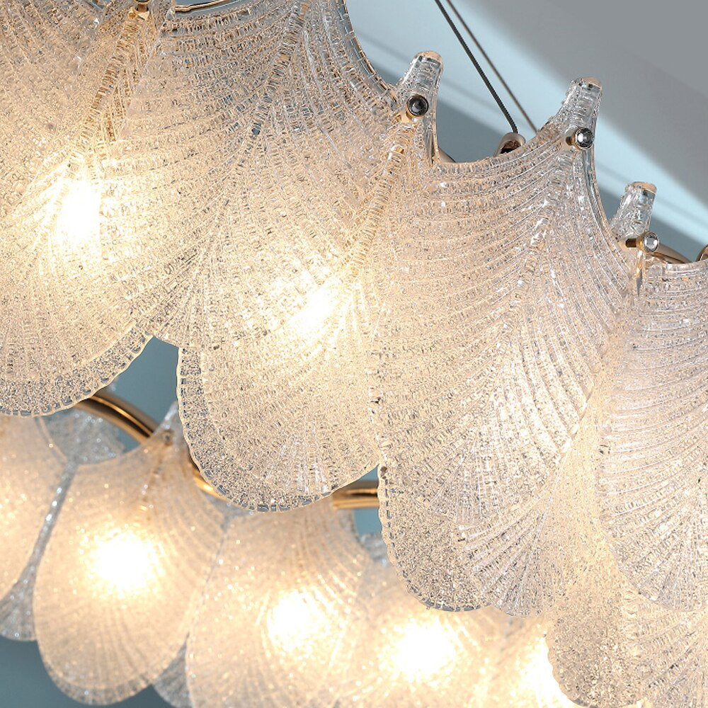Algua | Round Gold Leaf White Frosted Glass Chandelier for Living Room, Dia31.5"By Miron Demid LLC