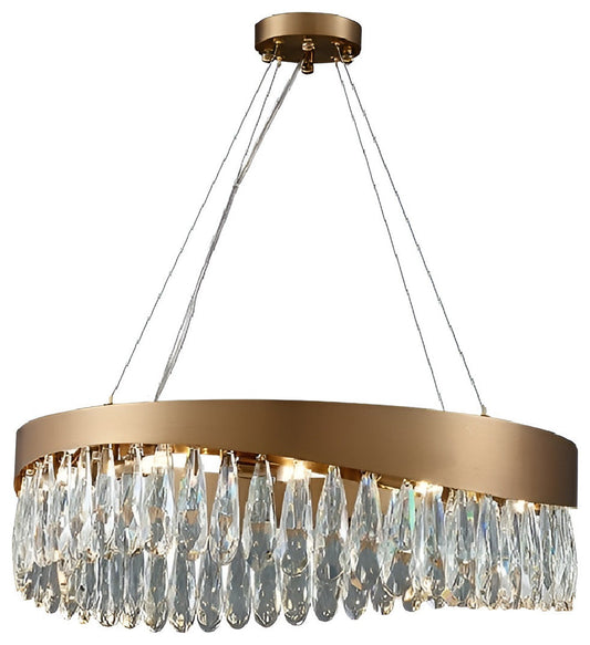 Borgio Verezzi | Gold Crystal Сurve Hanging Light Fixture, 31.5''By Miron Demid LLC
