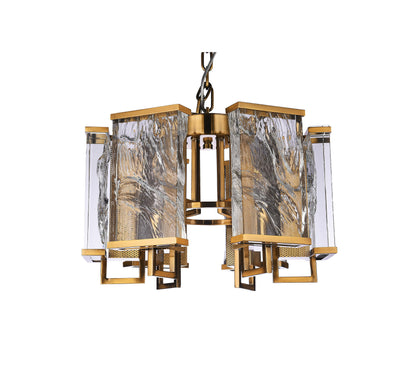 Chandelier With Textured Crystal Plaques, BrassBy Design Living