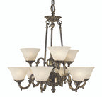 Napoleonic Chandelier, 9-Light, French Brass with Champagne Marble, White Marble Glass Shade, 28"W (7889 FB/CM YCX3)