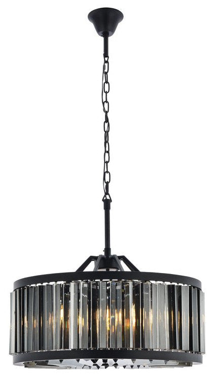 Elegant 1203D28MB-SS/RC Chelsea 8-Light Matte Black Chandelier Silver ShadeBy Elegant Furniture & Lighting