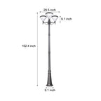 102-Inch Black Outdoor Street Light with 3-Light Post Lamp and Pole
