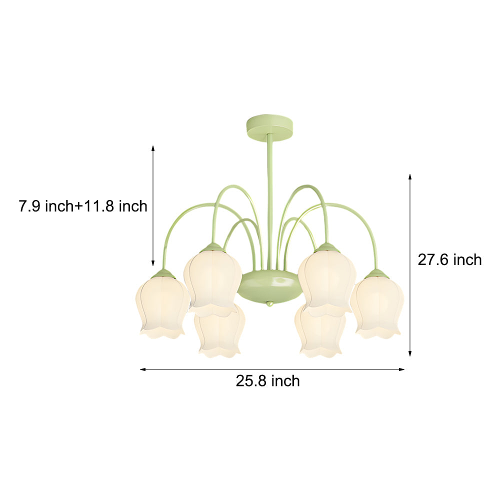 6 Heads Bell Orchid Flowers 3 Step Dimming Glass French Style Chandelier