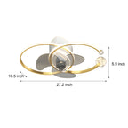 2 Rings Simple Luxury 3 Step Dimming Modern Bedroom Ceiling Fan and Light