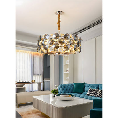 Aalst | Modern Drum Gold Chandelier for Living Room, Medium - Dia23.6xh51" / Dia60xh130cm, Warm LightBy Miron Demid LLC