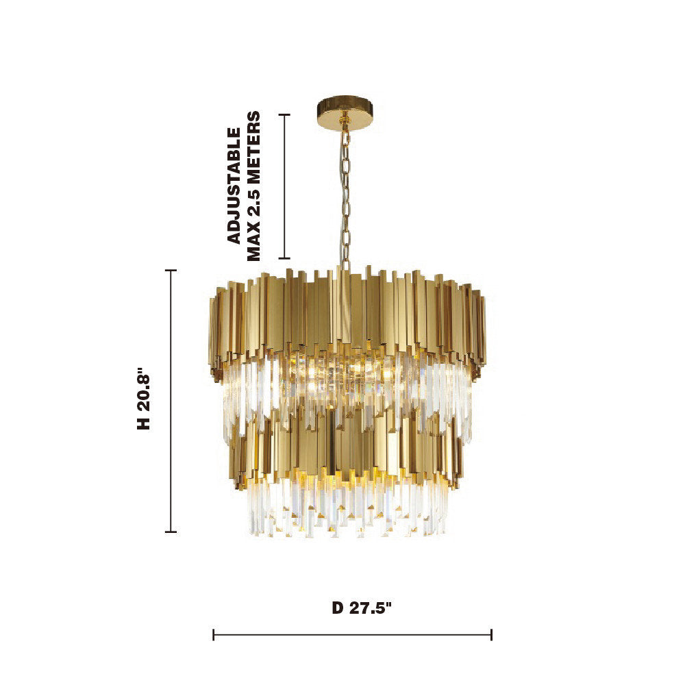 2-Tier Gold Rod Round Frame With Clear Crystal ChandelierBy Design Living