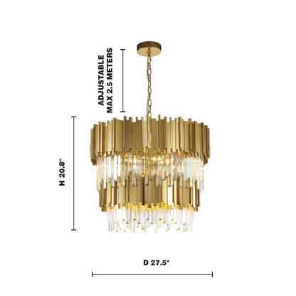 2-Tier Gold Rod Round Frame With Clear Crystal ChandelierBy Design Living