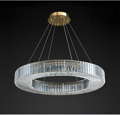 Cadrezzate | Round Luxury Crystal Hanging LED Chandelier, Gold, Dia23.6xh3.9", Warm Light, DimmableBy Miron Demid LLC
