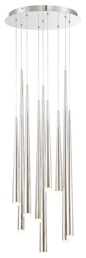 Cascade LED 9-Light Etched Glass Round Chandelier 3500K, Polished NickelBy Modern Forms