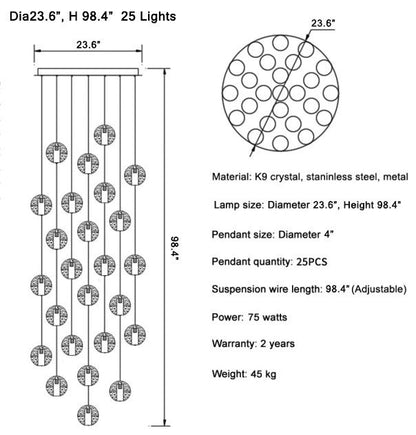 Lenno | Crystal Hanging Light Fixture, 25 LightsBy Miron Demid LLC