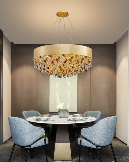Zeme | Creative Luxury Round Gold Colored Crystal Chandelier, Dia39.4"By Miron Demid LLC