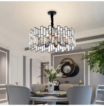 Montreux | Modern Drum Black Crystal Chandelier for Living Room, 23.6"By Miron Demid LLC