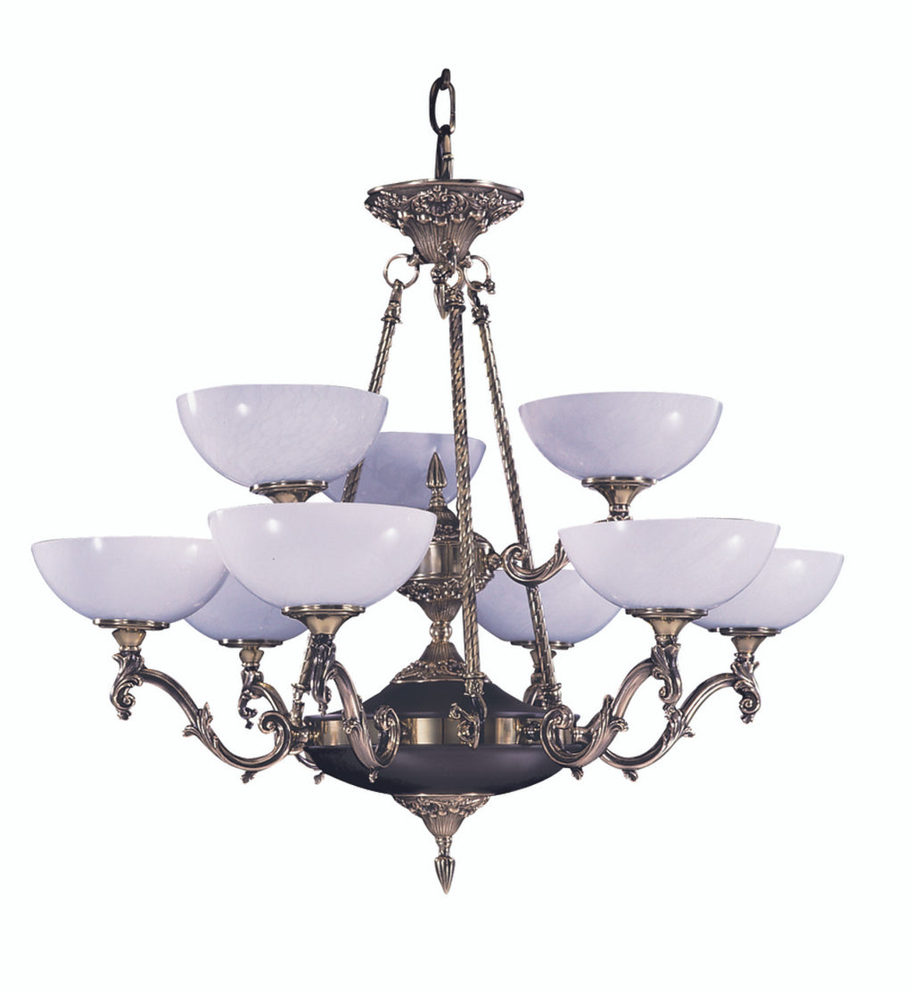 Napoleonic Chandelier, 6-Light, French Brass, White Glass Bowl Shade, 28"W (8406 FB R9ME)