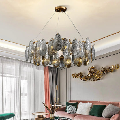 Zafferana Etnea | Round Smoke Gray Crystal Chandelier for Bedroom, White, 33.5"By Miron Demid LLC