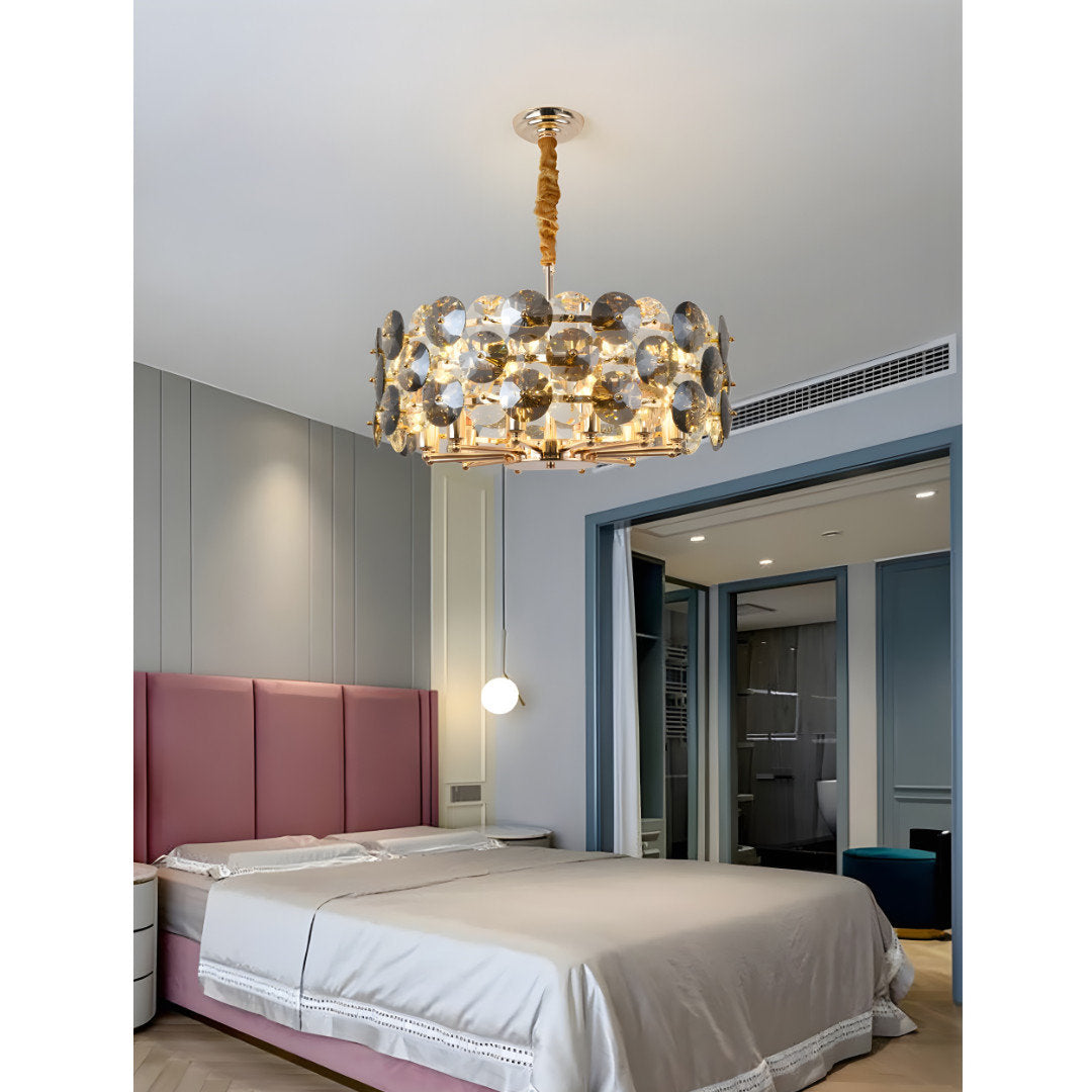 Aalst | Modern Drum Gold Chandelier for Living Room, Medium - Dia23.6xh51" / Dia60xh130cm, Warm LightBy Miron Demid LLC